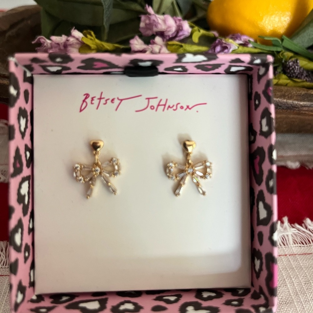 Betsey Johnson Rhinestone Bow Earrings